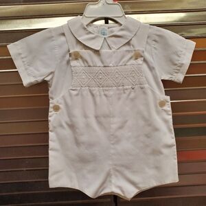 Heirloom Vintage Pastels White Little Boys Smocked Shortall Easter 6M